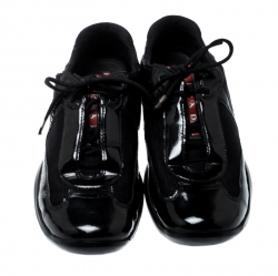 Pre Owned Prada Mesh And Patent Leather Carrie Lace Up Sneakers Size 36.5