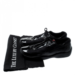 Pre Owned Prada Mesh And Patent Leather Carrie Lace Up Sneakers Size 36.5