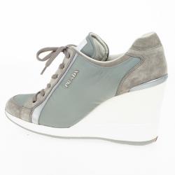 Pre Owned Prada Sport Grey Nylon Suede Trim Wedge Sneakers Size 38