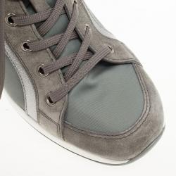 Pre Owned Prada Sport Grey Nylon Suede Trim Wedge Sneakers Size 38
