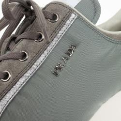 Pre Owned Prada Sport Grey Nylon Suede Trim Wedge Sneakers Size 38
