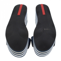 Pre Owned Prada Sport Blue Leather Flat Sandals Size 37