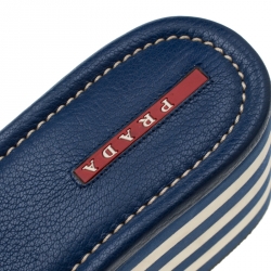 Pre Owned Prada Sport Blue Leather Flat Sandals Size 37