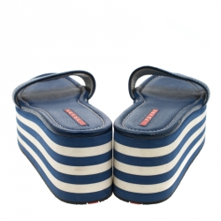 Pre Owned Prada Sport Blue Leather Flat Sandals Size 37