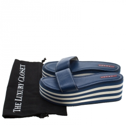 Pre Owned Prada Sport Blue Leather Flat Sandals Size 37