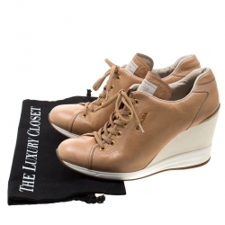 Pre Owned Prada Sport Brown/White Leather Wedge Sneakers Size 38