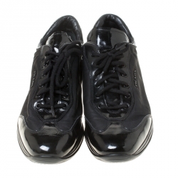 Pre Owned Prada Sport Black Patent Leather And Fabric Lace Up Sneakers Size 40