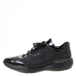 Pre Owned Prada Sport Black Patent Leather And Fabric Lace Up Sneakers Size 40