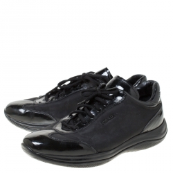 Pre Owned Prada Sport Black Patent Leather And Fabric Lace Up Sneakers Size 40