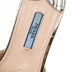 Prada Metallic Silver Leather Crystal Embellished Flat Slides 37.5