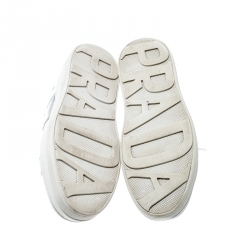 Pre Owned Prada Sport White Metallic Silver/White Leather Lace Up Sneakers Size 37