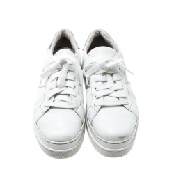 Pre Owned Prada Sport White Metallic Silver/White Leather Lace Up Sneakers Size 37