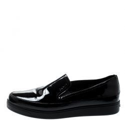 Pre Owned Prada Sport Black Patent Leather Platform Loafers Size 36.5