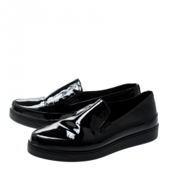 Pre Owned Prada Sport Black Patent Leather Platform Loafers Size 36.5