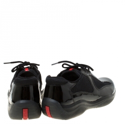 Pre Owned Prada Sport Black Patent Leather And Mesh Sneakers Size 39
