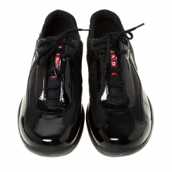 Pre Owned Prada Sport Black Patent Leather And Mesh Sneakers Size 39