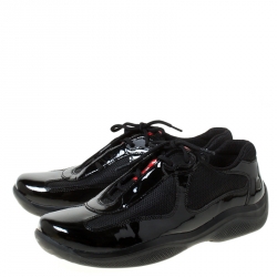 Pre Owned Prada Sport Black Patent Leather And Mesh Sneakers Size 39