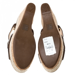 Pre Owned Prada Sport Brown Leather Strappy Cork Wedge Platform Sandals Size 39.5