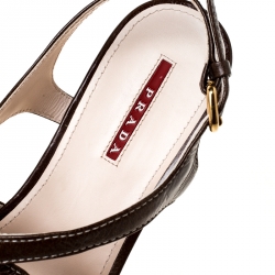 Pre Owned Prada Sport Brown Leather Strappy Cork Wedge Platform Sandals Size 39.5