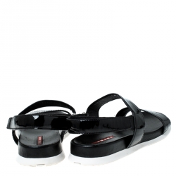 Pre Owned Prada Sport Black Patent Leather Flat Sandals Size 38