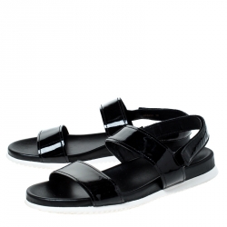 Pre Owned Prada Sport Black Patent Leather Flat Sandals Size 38