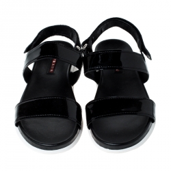 Pre Owned Prada Sport Black Patent Leather Flat Sandals Size 38