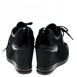 Pre Owned Prada Sport Black Nylon and Leather Wedge Sneakers Size 39