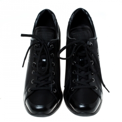 Pre Owned Prada Sport Black Nylon and Leather Wedge Sneakers Size 39