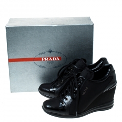 Pre Owned Prada Sport Black Nylon and Leather Wedge Sneakers Size 39
