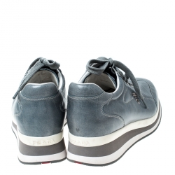 Pre Owned Prada Sport Grey Leather Lace Up Sneakers Size 40