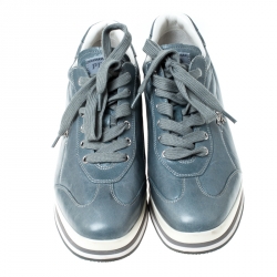 Pre Owned Prada Sport Grey Leather Lace Up Sneakers Size 40