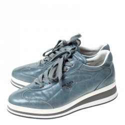 Pre Owned Prada Sport Grey Leather Lace Up Sneakers Size 40