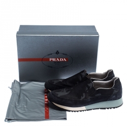 Pre Owned Prada Multicolor Camouflage Print Nylon and Suede Rosa Slip On Sneakers Size 37.5