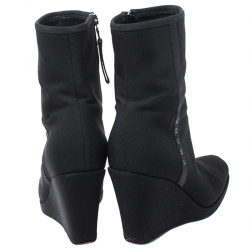 Pre Owned Prada Sport Black Nylon Wedge Ankle Boots Size 36.5
