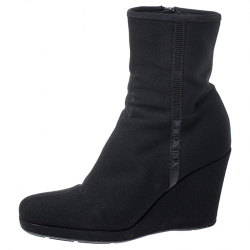Pre Owned Prada Sport Black Nylon Wedge Ankle Boots Size 36.5