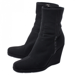 Pre Owned Prada Sport Black Nylon Wedge Ankle Boots Size 36.5