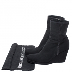 Pre Owned Prada Sport Black Nylon Wedge Ankle Boots Size 36.5