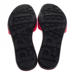 Pre Owned Prada Red Patent Leather Bow Flat Slides Size 41