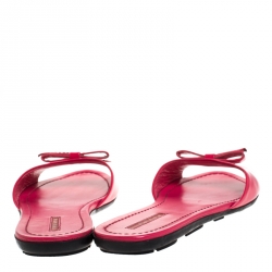 Pre Owned Prada Red Patent Leather Bow Flat Slides Size 41