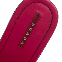 Pre Owned Prada Red Patent Leather Bow Flat Slides Size 41