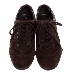Pre Owned Prada Sport Brown Suede Leather Lace Up Sneakers Size 39.5