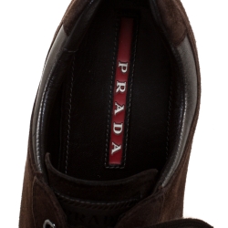 Pre Owned Prada Sport Brown Suede Leather Lace Up Sneakers Size 39.5