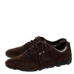 Pre Owned Prada Sport Brown Suede Leather Lace Up Sneakers Size 39.5