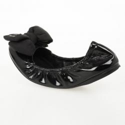 Pre Owned Prada Sport Black Patent Leather Bow Detail Ballet Flats Size 39.5