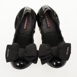 Pre Owned Prada Sport Black Patent Leather Bow Detail Ballet Flats Size 39.5