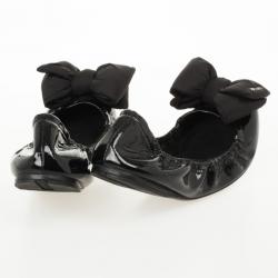 Pre Owned Prada Sport Black Patent Leather Bow Detail Ballet Flats Size 39.5
