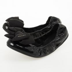 Pre Owned Prada Sport Black Patent Leather Bow Detail Ballet Flats Size 39.5