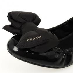 Pre Owned Prada Sport Black Patent Leather Bow Detail Ballet Flats Size 39.5
