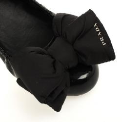 Pre Owned Prada Sport Black Patent Leather Bow Detail Ballet Flats Size 39.5