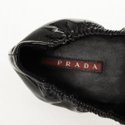Pre Owned Prada Sport Black Patent Leather Bow Detail Ballet Flats Size 39.5
